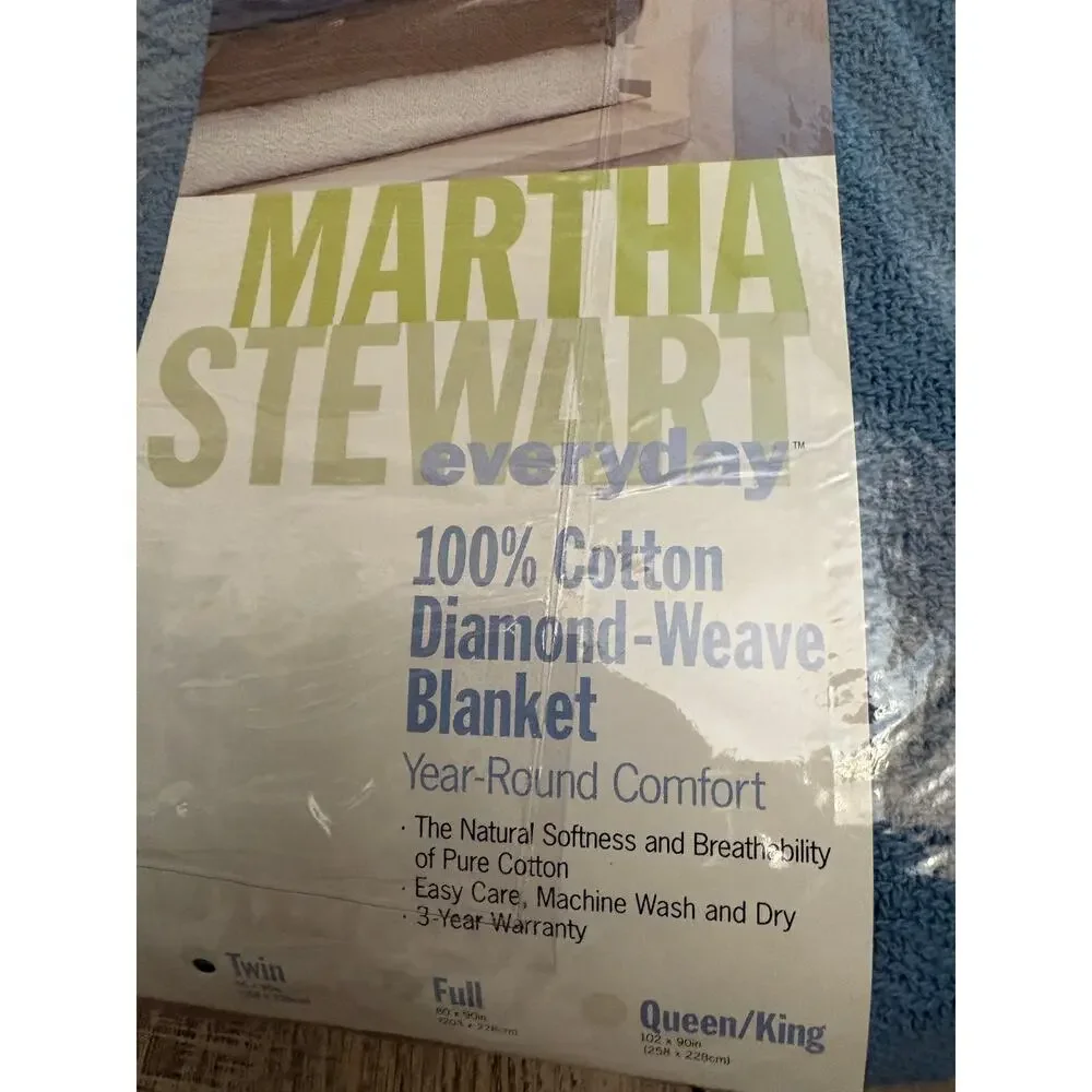 Martha Stewart Everyday 100% Cotton Diamond Weave Blanket Twin Blue New